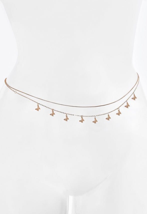 2-Rows Ela Belly Chain With Butterfly Charms Gold