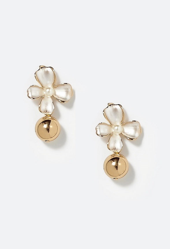 Chaya Flower Stud with Metal Bead Drop Cream/Gold