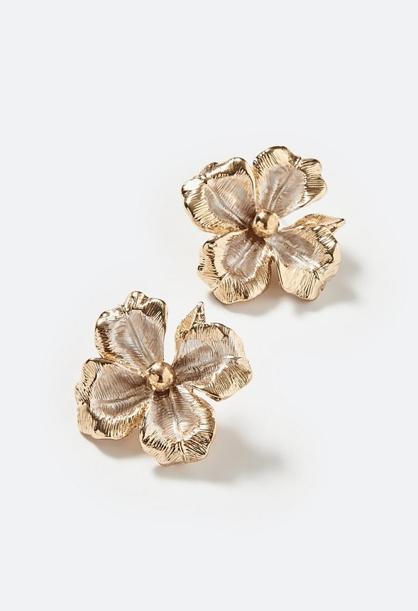 Micah Metal Flower Stud Earrings Cream/Gold