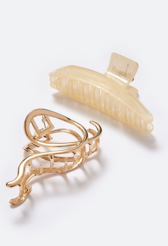 2-Pack Anika Metal Ribbon And Cream Hair Claws Cream/ Gold Mix