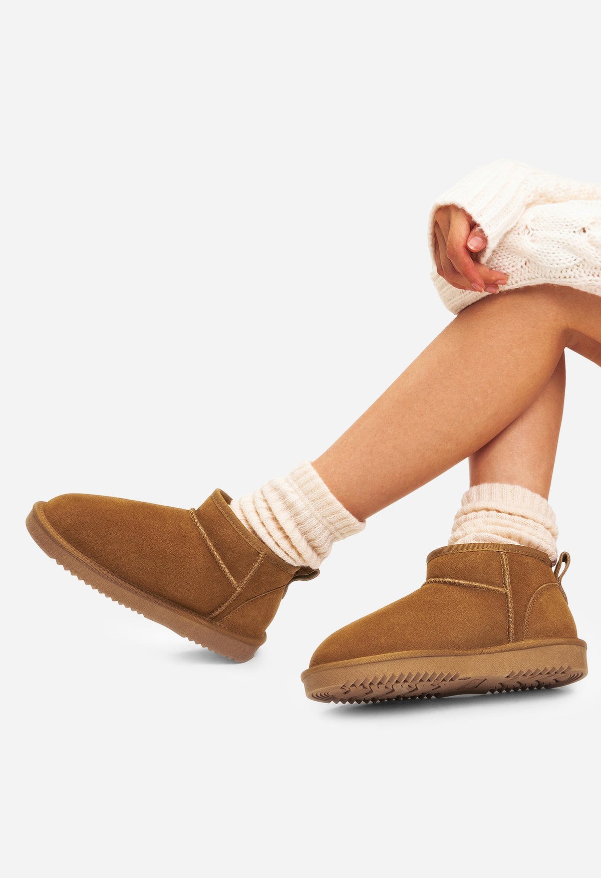Ankle Winter Boots for Women Genuine Suede Faux Fur Lining Water Resistant Warm Snow Boots Slip On Memory Foam Comfort Booties