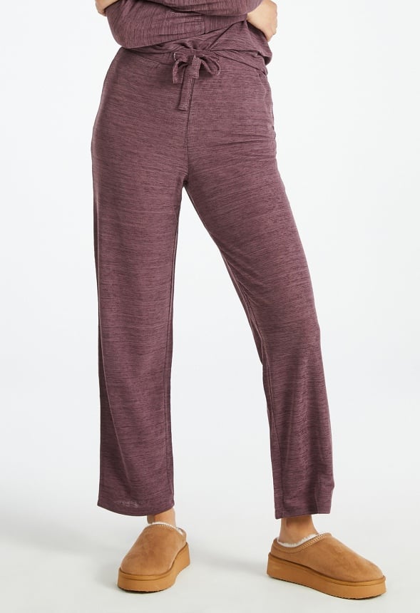 Off Shoulder Wide Leg Lounge Set Mulberry Heather
