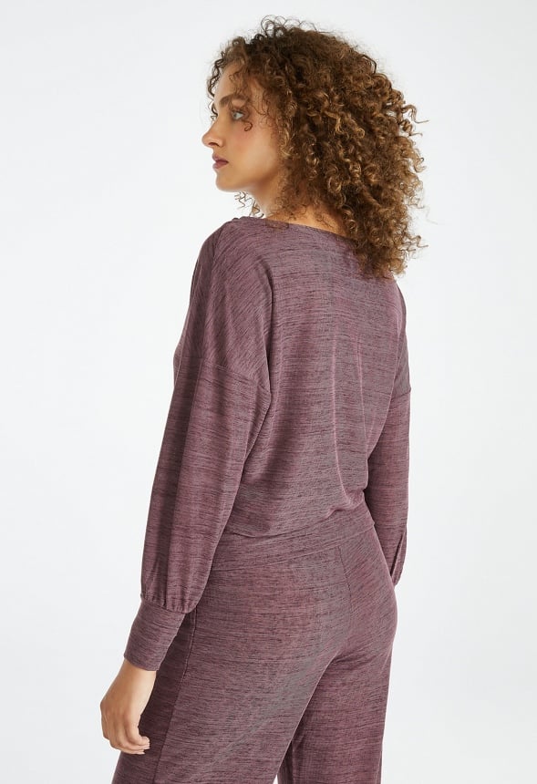 Off Shoulder Wide Leg Lounge Set Mulberry Heather