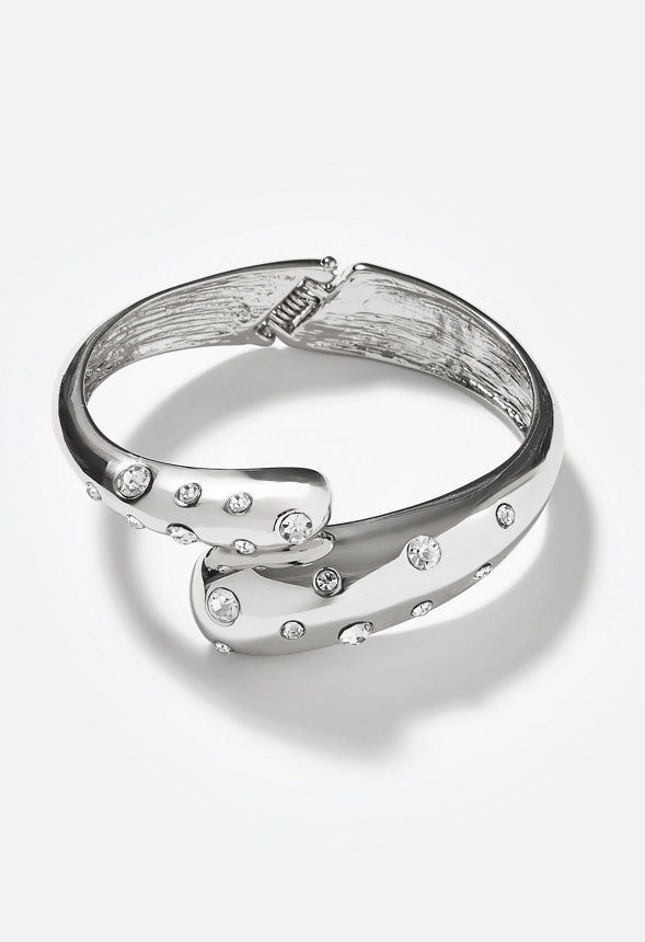 Adley Smooth Hinged Bangle with Glass Stone Detail Crystal/Silver