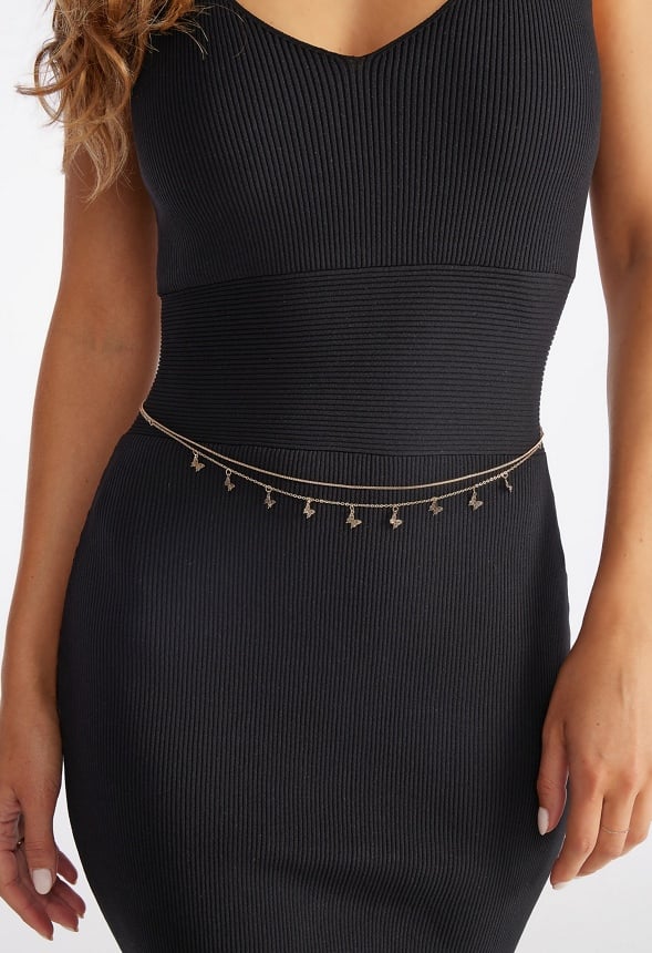 2-Rows Ela Belly Chain With Butterfly Charms Gold