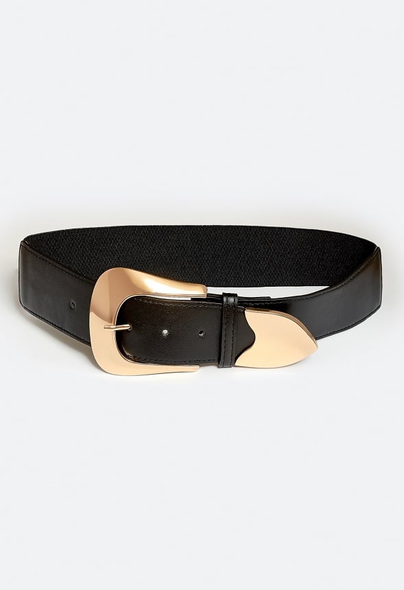 Ida Elastic Waist Belt With Statement Western Buckle Detail Black