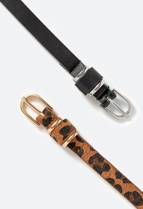 2-Pack Nell Animal Print And Black Belts Brown/ Black