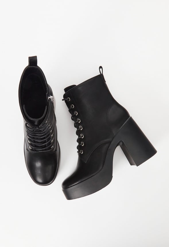 Letty Block Heeled Lace-Up Ankle Boot Black