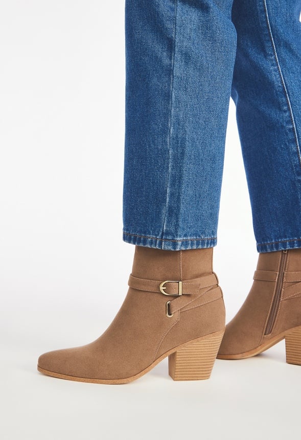 Della Block Heeled Bootie Taupe