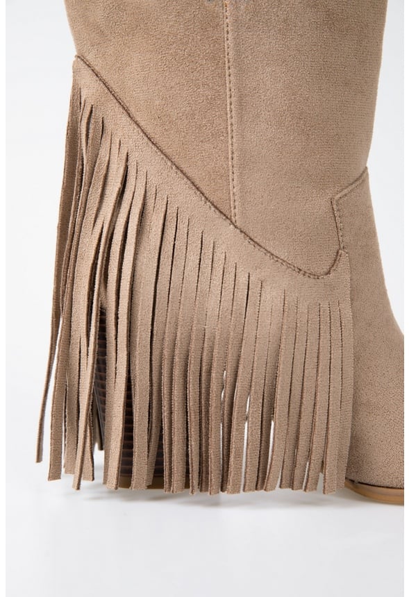 Maisie Fringed Cowboy Boot Taupe