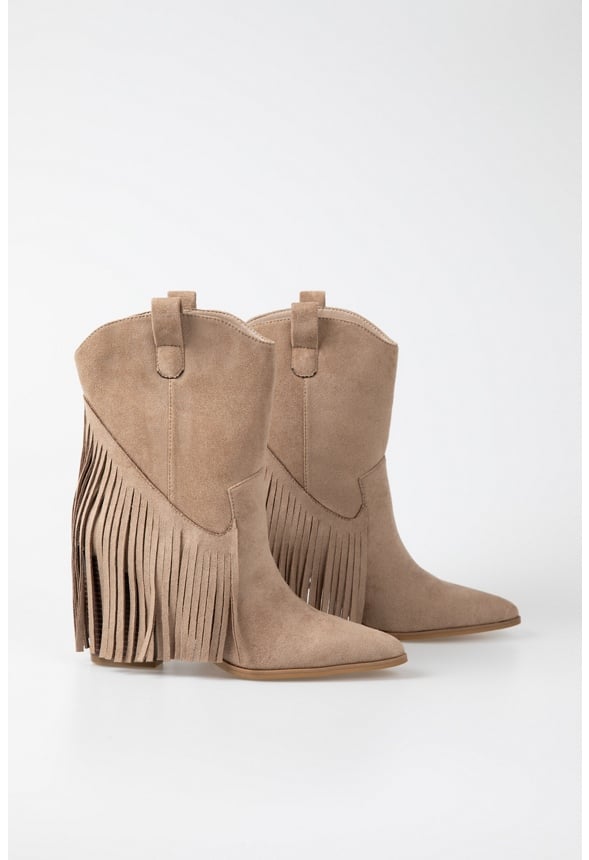 Maisie Fringed Cowboy Boot Taupe