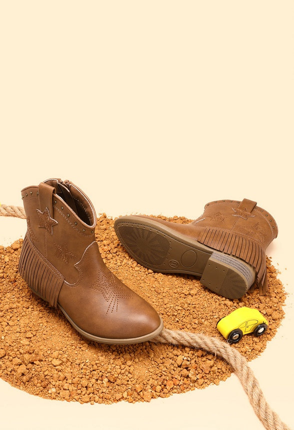 Western Fringe Ankle Boot Brown