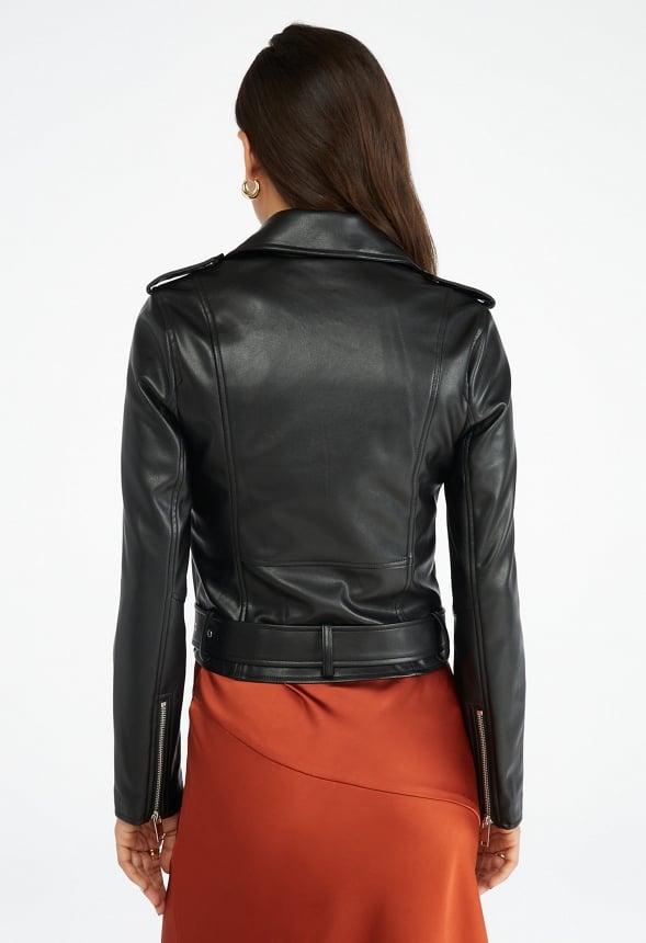 Faux Leather Moto Jacket Black Caviar
