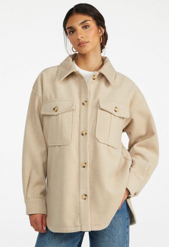 Wool Blend Boyfriend Shacket Oatmeal Heather