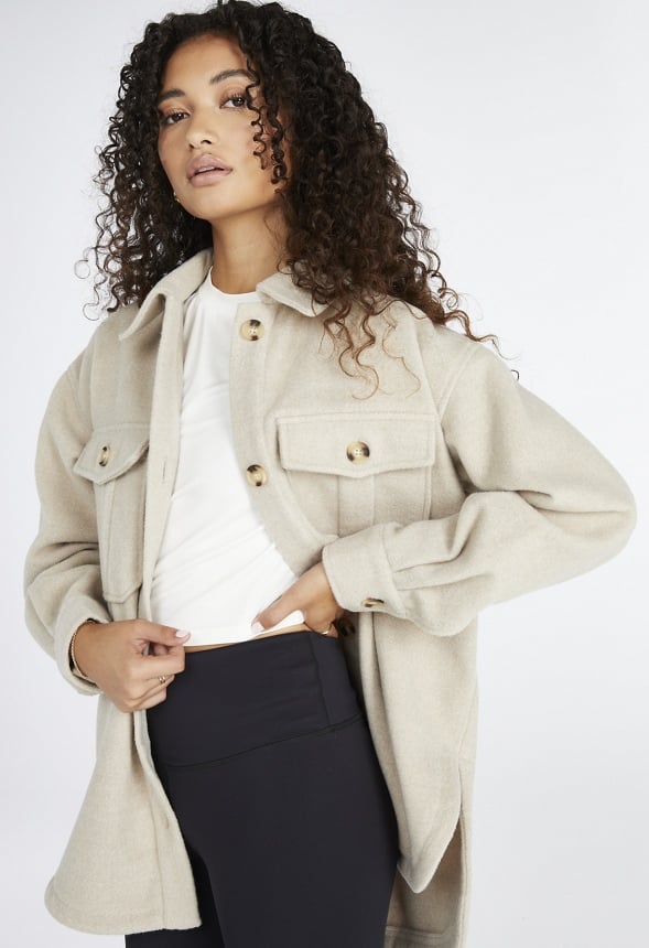 Wool Blend Boyfriend Shacket Oatmeal Heather