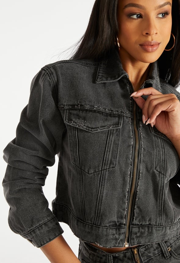 Zip Cropped Denim Jacket Nikki Wash