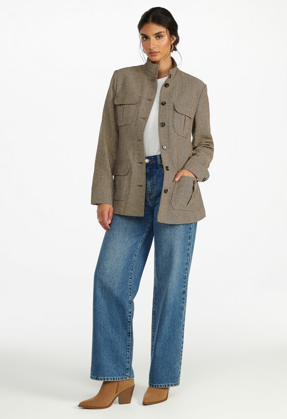 Utility Herringbone Coat Brown Herringbone