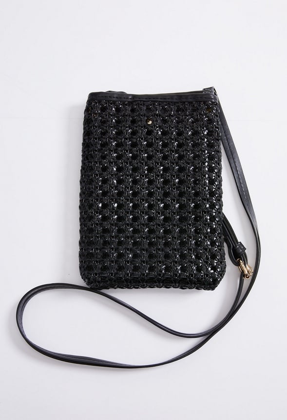 Woven Phone Crossbody Bag Black