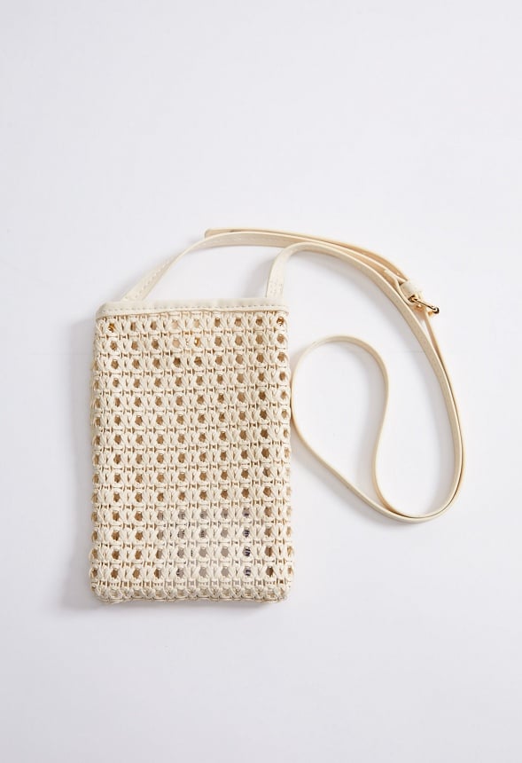 Woven Phone Crossbody Bag Birch White