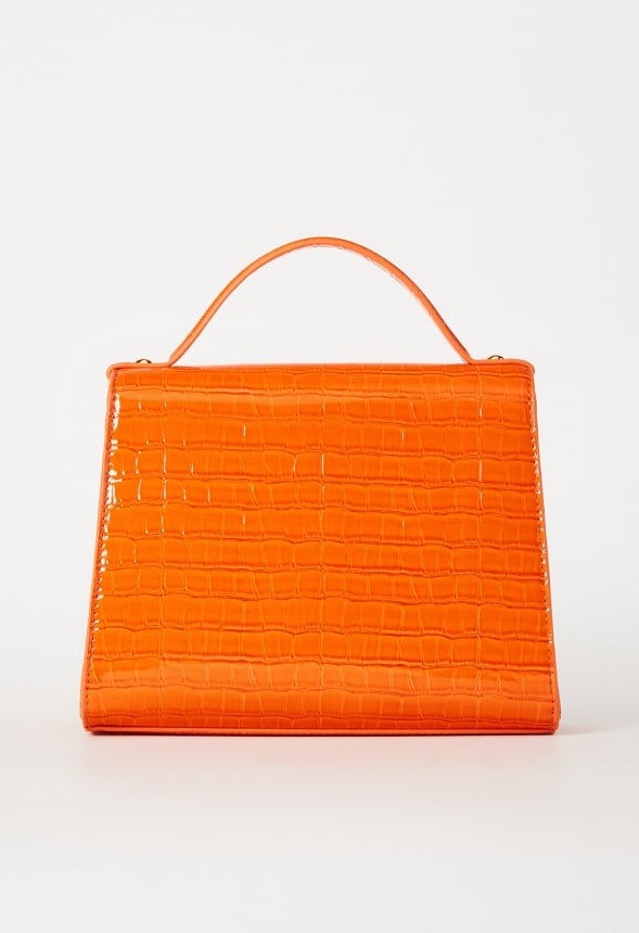 Chain Hardware Top Handle Crossbody Mandarin Orange Croc