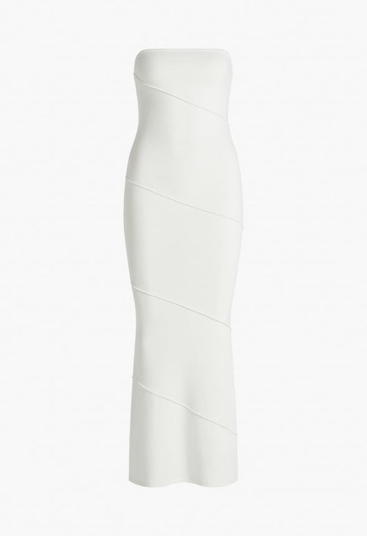 Tummy Tamer Strapless Midi Rib Dress Bright White