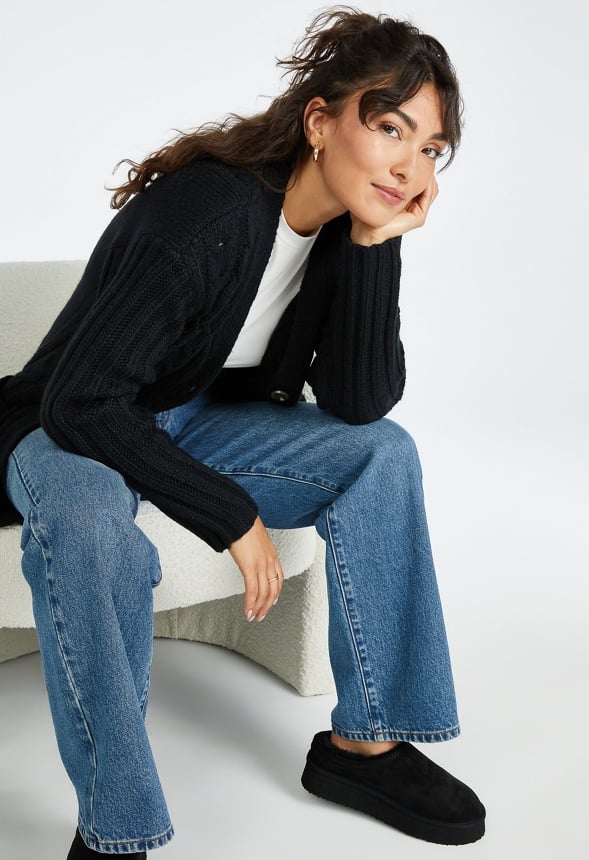 Textured Boyfriend Cardigan Black Caviar