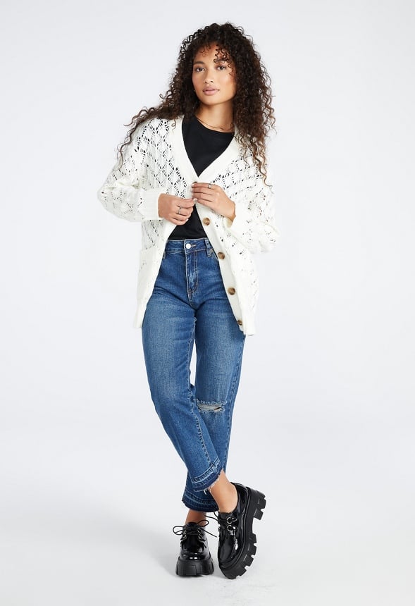 Popcorn Boyfriend Cardigan Marshmallow White