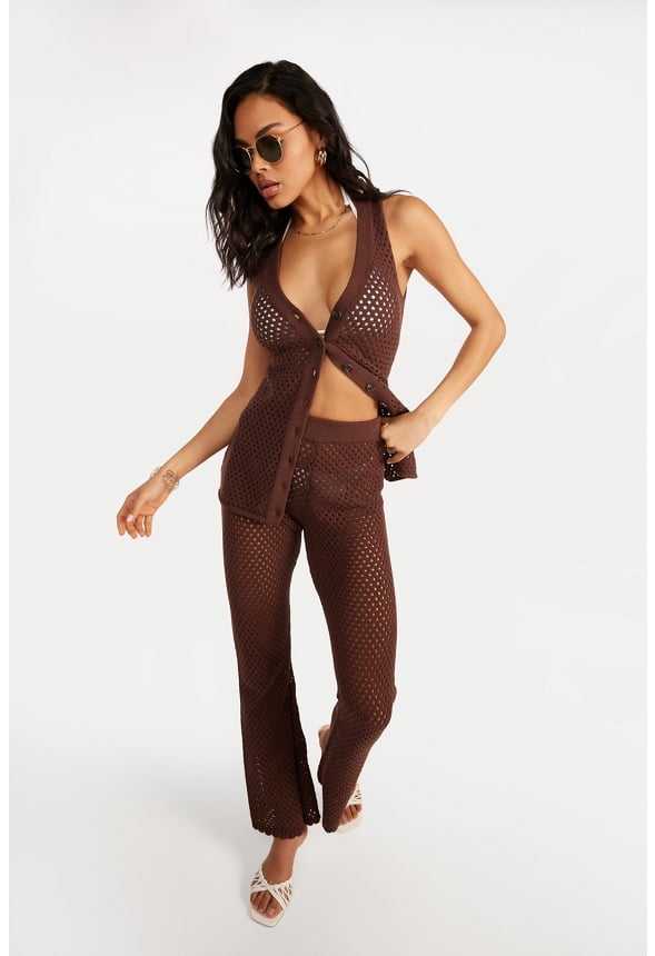 Button Front Crochet Tunic Cappuccino