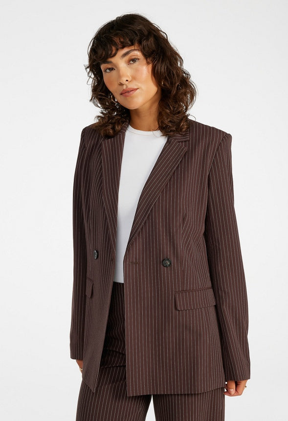 Belted Blazer Cappuccino/ White Pinstripe