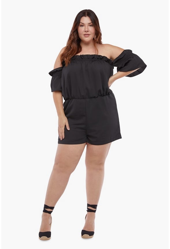 Off Shoulder Playsuit Black