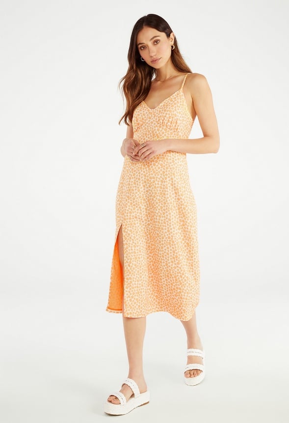 Empire Waist Midi Dress Amber Yellow Multi