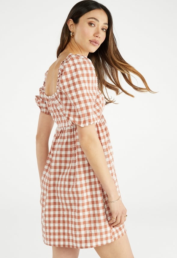 Puff Sleeve Mini Dress Gingham Multi