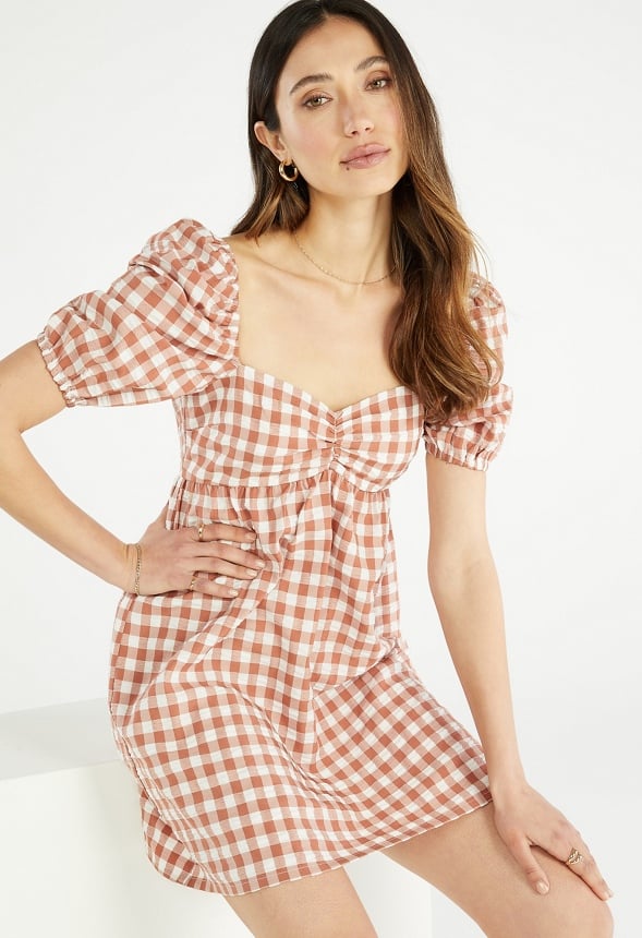 Puff Sleeve Mini Dress Gingham Multi
