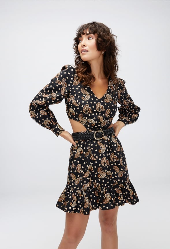 Cutout Fit And Flare Mini Dress Black Caviar Multi