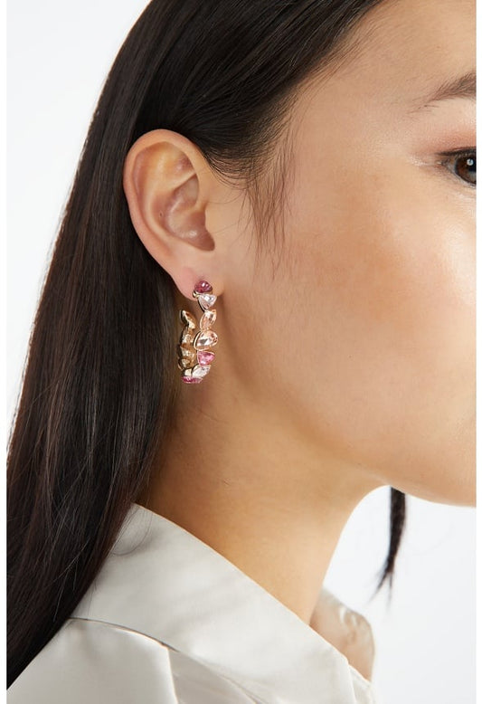 Dalia Pastel Mixed Glass Stone Hoop Earrings Pink/ Gold