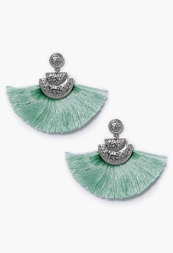 Gia Statement Metal Disc And Fringe Earrings Turquoise/ Silver