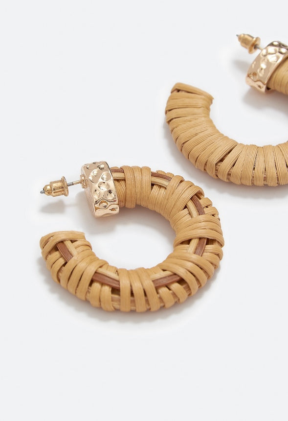 Etta Woven Natural Raffia Wrapped Hoop Brown/ Gold