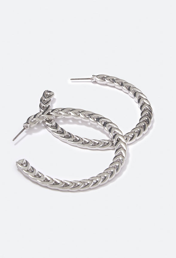 Raegan Flat Chain Hoop Earrings Silver