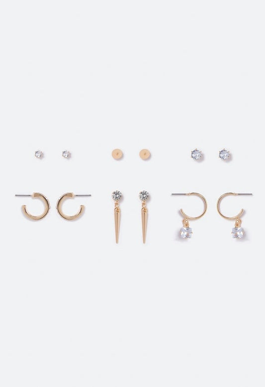 Sylvia Crystal Mixed Earrings Multipack Crystal/ Gold