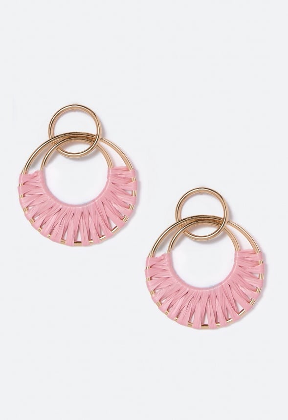 Aliza Raffia Wrapped Rings Drop Earrings Dusty Rose/ Gold