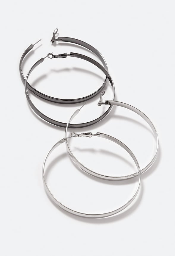 Raquel Oversized Fine Hoop Earrings Pack Gunmetal