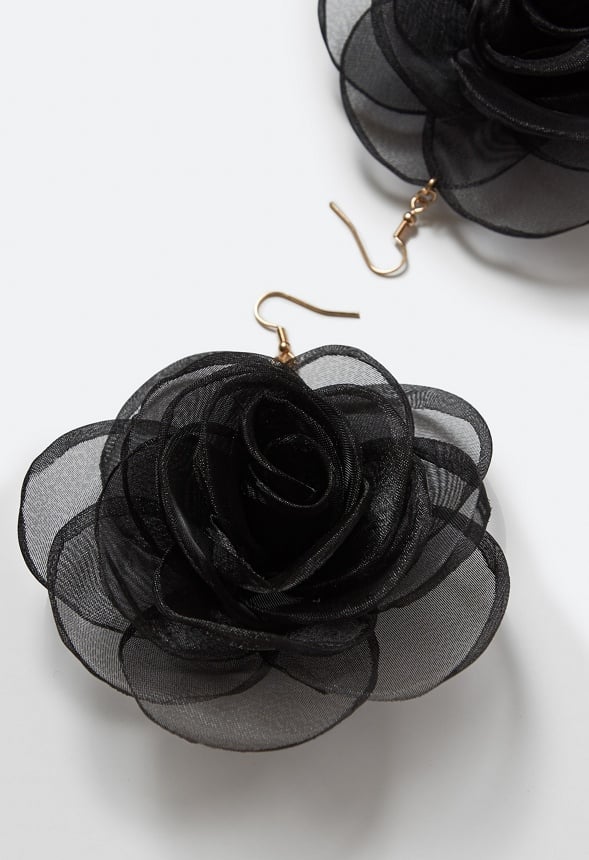 Della Organza Flower Drop Earrings Black
