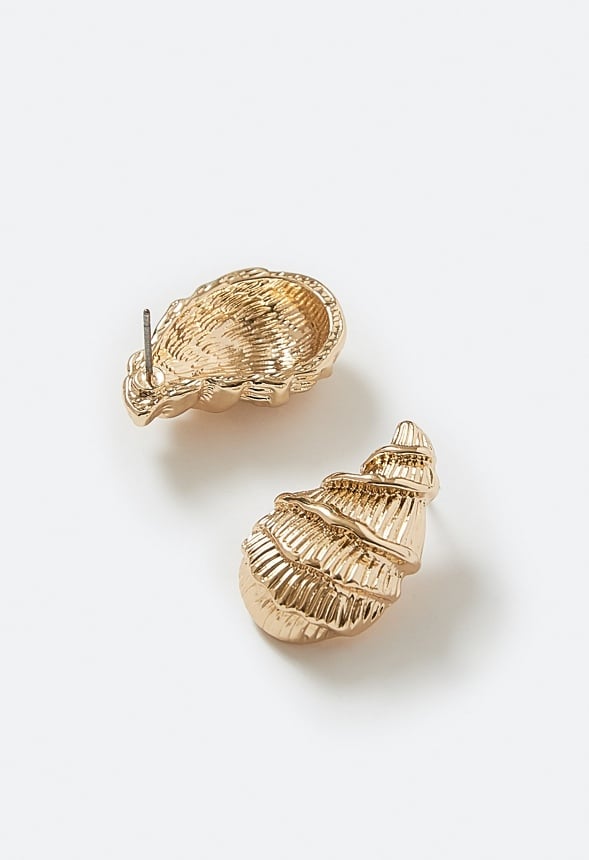 Kaia Textured Metal Shell Stud Earrings Gold 