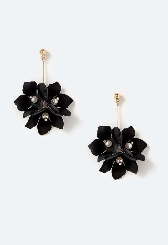Xyla Colour Coated Petals Flowers Drop Earrings Black/ Gold