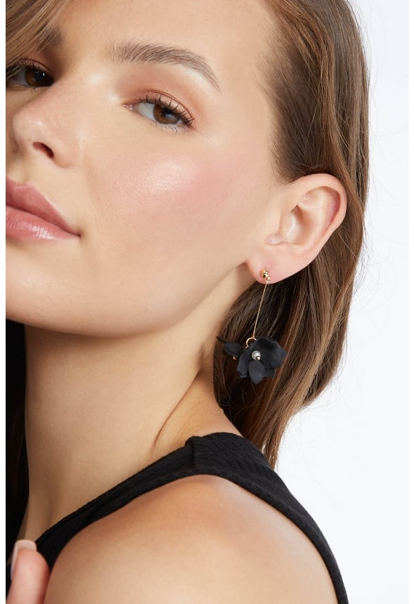 Xyla Colour Coated Petals Flowers Drop Earrings Black/ Gold
