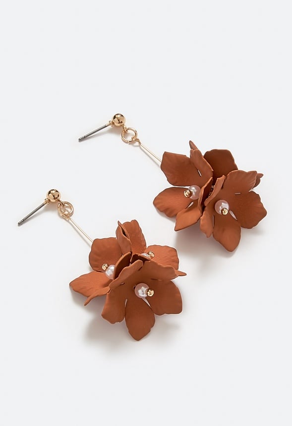 Xyla Colour Coated Petals Flowers Drop Earrings Brown/ Gold
