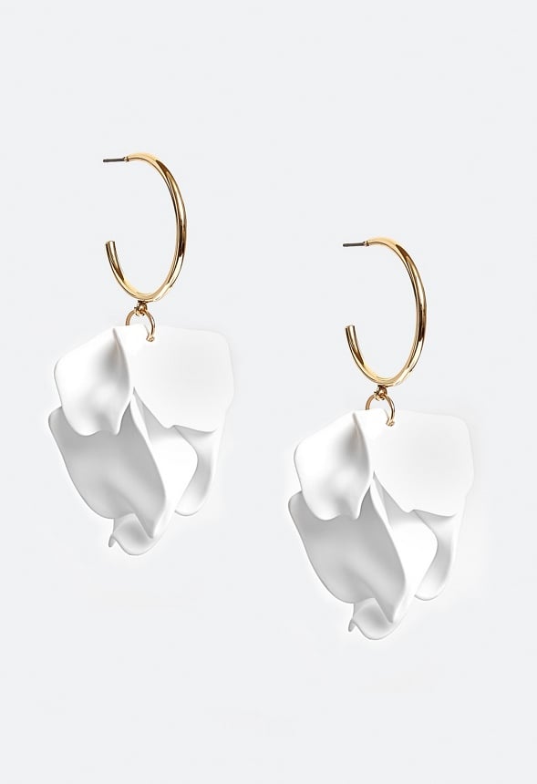 Xia Hoop Earrings With Powder Coated Petals Drops White/ Gold