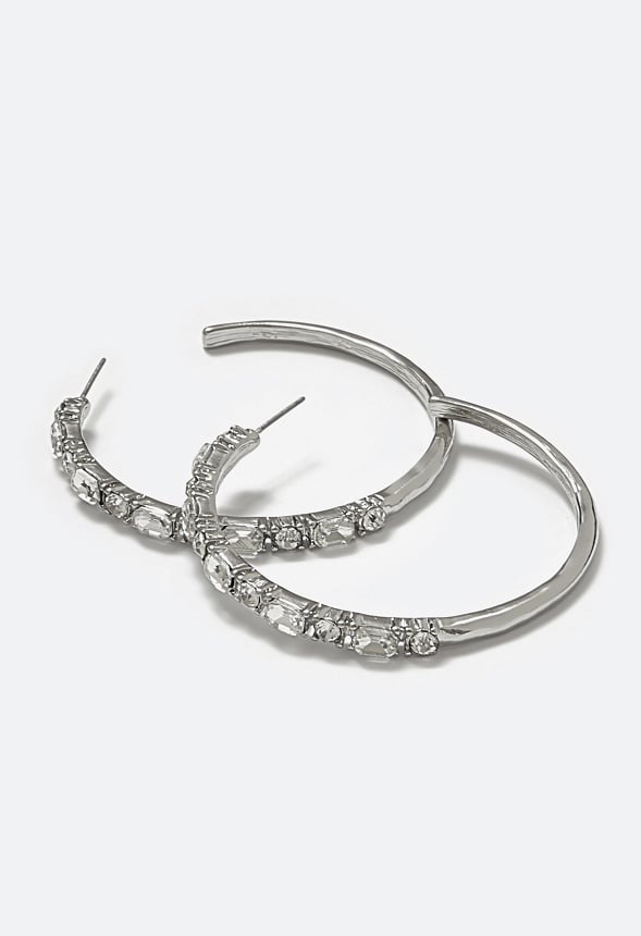 Fran Tonal Glass Stone Set Hoop Earrings Crystal/ Silver