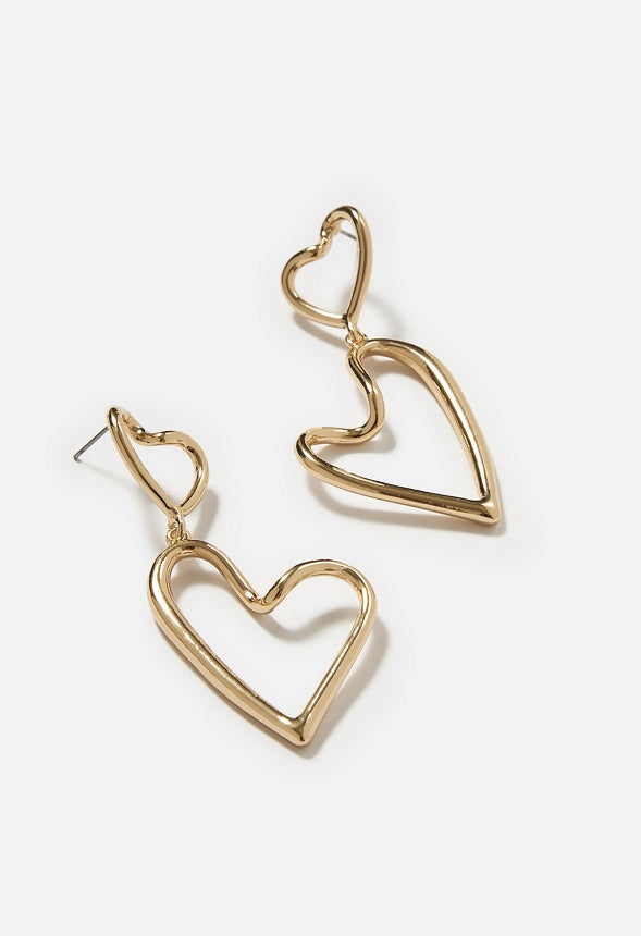 Alba Double Cut Out Heart Drop Earrings Gold