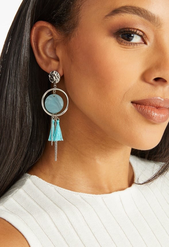 Kia Tonal Disc And Tassel Drop Earrings Turquoise/ Gold